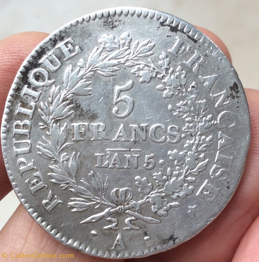 5 francs union et force an 5 A Paris monnaies france modernes 5 francs union et force an 5 a paris