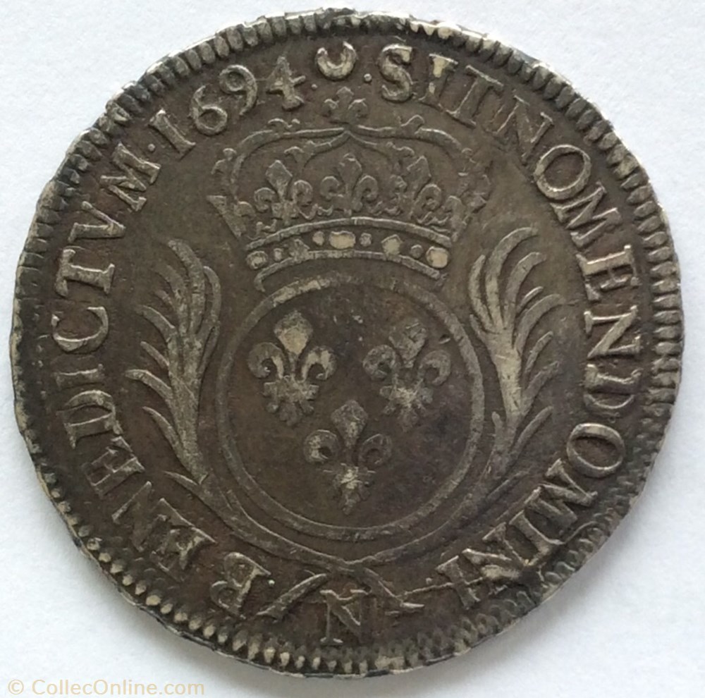 Demi écu aux palmes Louis XIV 1694 N Montpellier monnaie france royale demi ecu aux palmes louis xiv 1694 n montpellier