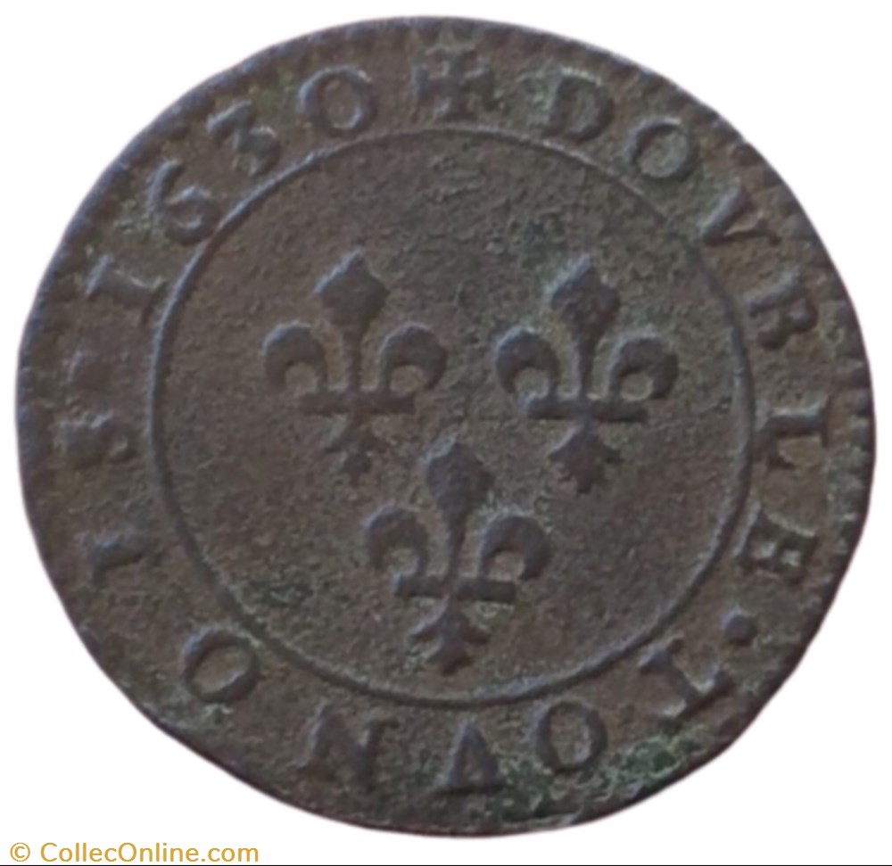 monnaies europe medievale france royales double tournois louis xiii 1630 a paris faute tounois
