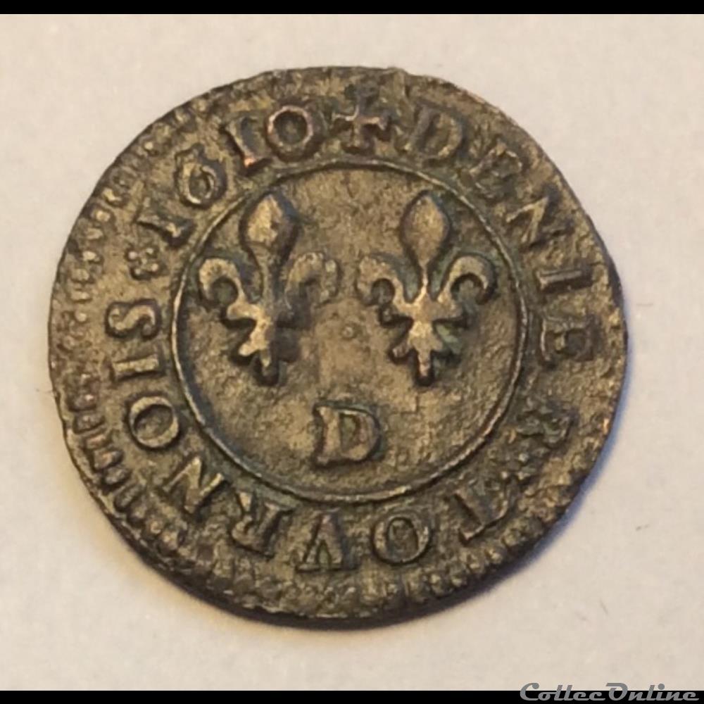 monnaie france royale denier tournois 1610 d lyon henri iiii cgkl 206