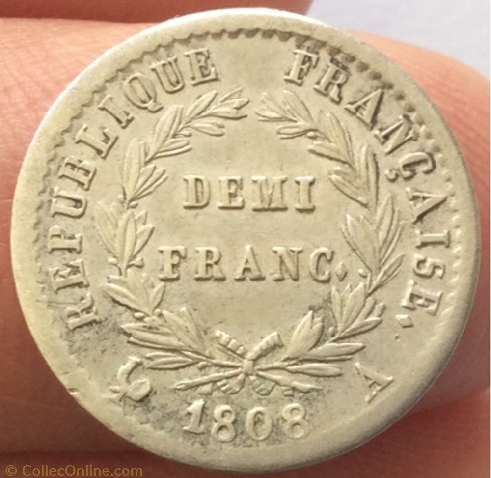 Demi franc Napoléon 1er 1808 A Paris Revers république monnaie france moderne demi franc napoleon 1er 1808 a paris revers republique