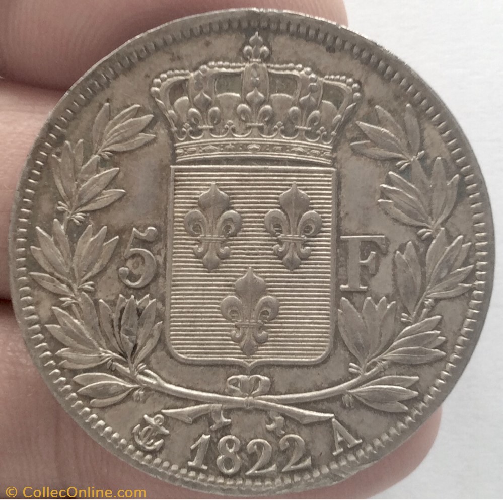 5 francs Louis XVIII buste nu 1822 A Paris monnaie france moderne 5 francs louis xviii buste nu 1822 a paris