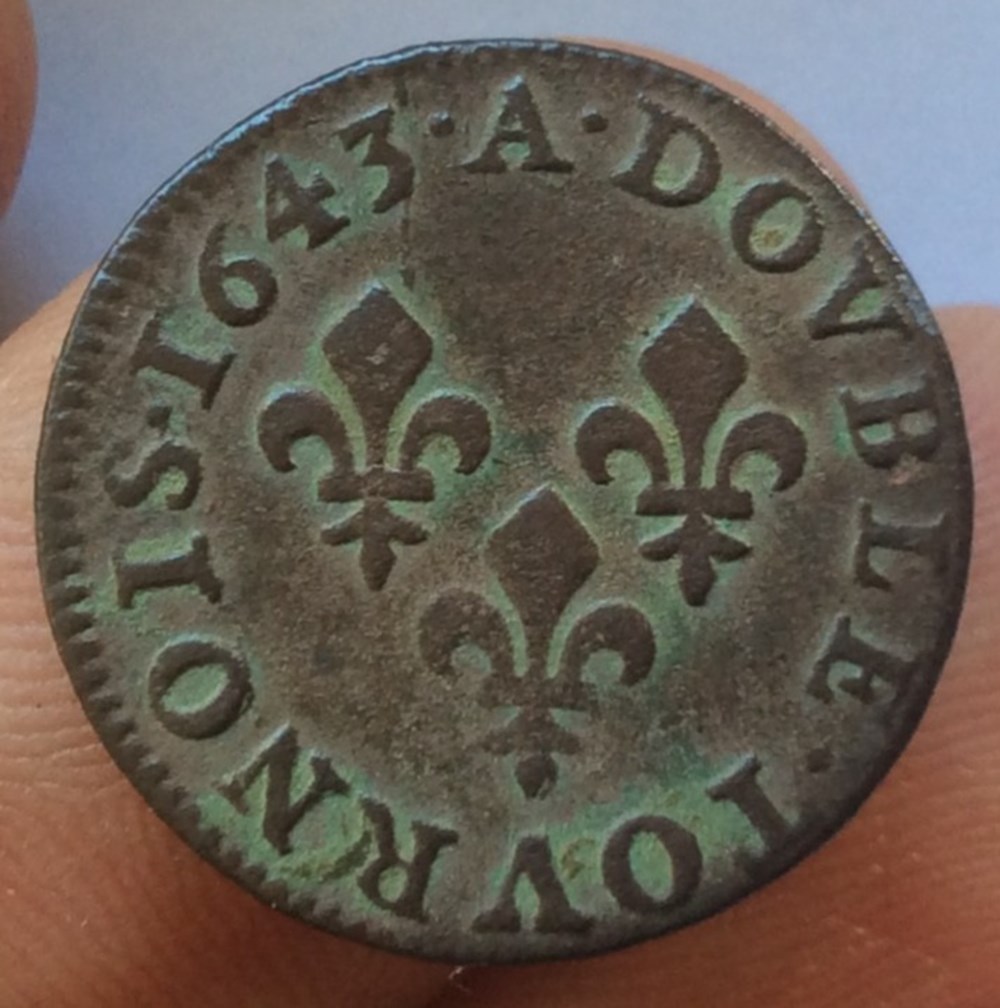 Double tournois Louis XIII 1643 A légende latine type de Warin monnaies europe medievale france royales double tournois louis xiii 1643 a legende latine type de warin