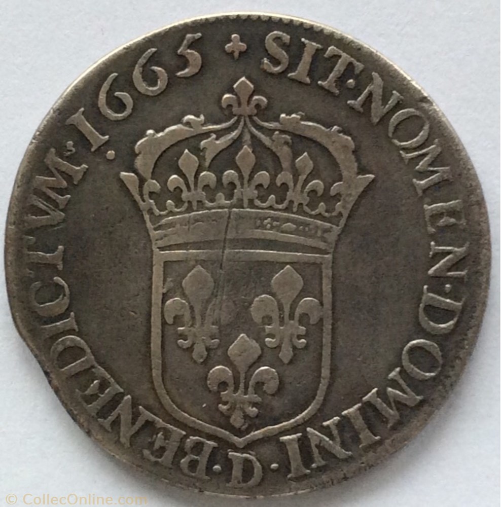 Demi écu au buste juvénile 2e poinçon Louis XIV 1665 D Lyon monnaies europe medievale france royales demi ecu au buste juvenile 2e poincon louis xiv 1665 d lyon