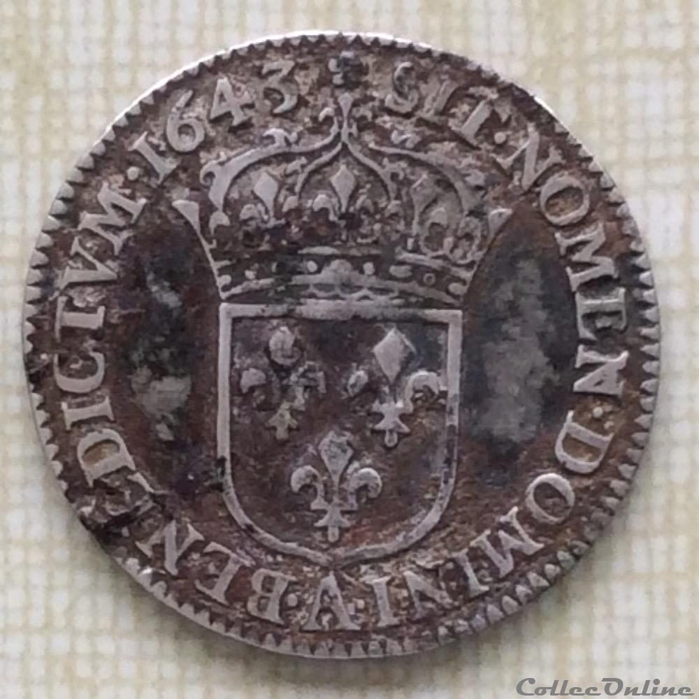 monnaie france royale douzieme d ecu 2eme poincon de warin louis xiii 1643 a paris rose