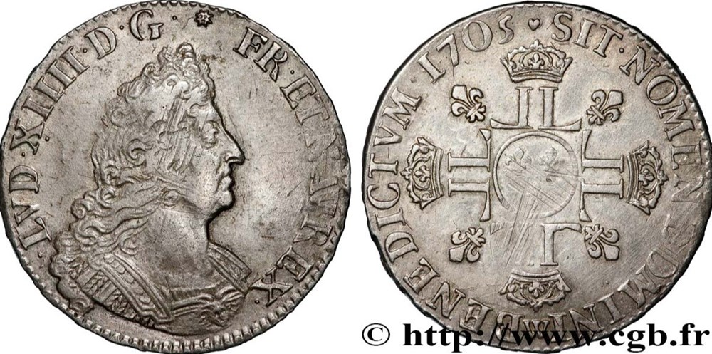 Demi écu aux 8 L 2e type Louis XIV 1705 W Lille monnaies europe medievale france royales demi ecu aux 8 l 2e type louis xiv 1705 w lille