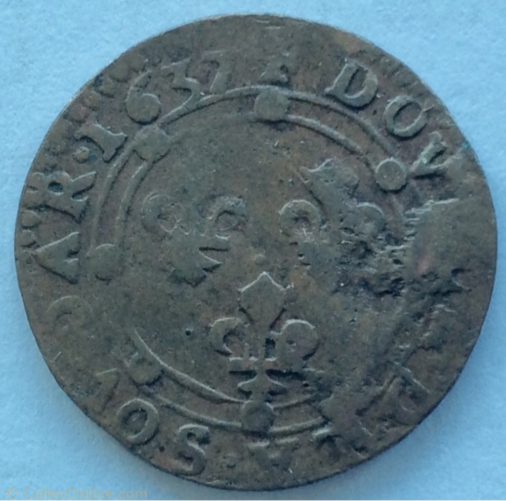 Double de la sou dar Charles 1er 1637 monnaie france feodale double de la sou dar charles 1er 1637