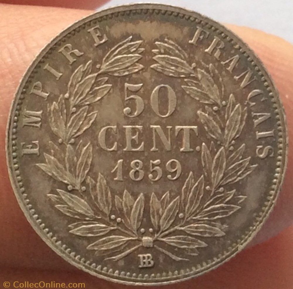50 cent Napoléon III 1859 BB tête nue STRASBOURG monnaie france moderne 50 cent napoleon iii 1859 bb tete nue strasbourg