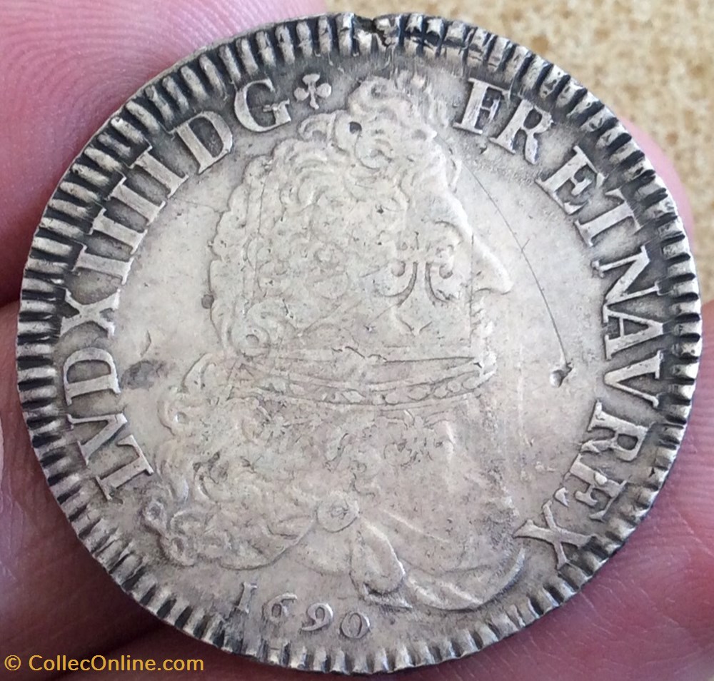 Demi écu aux 8 L Louis XIV 1690 S Reims monnaies europe medievale france royales demi ecu aux 8 l louis xiv 1690 s reims