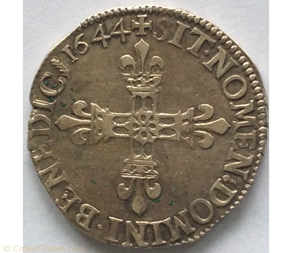 Quart d’écu Louis XIV 1644 G Poitiers monnaie france royale quart d ecu louis xiv 1644 g poitiers