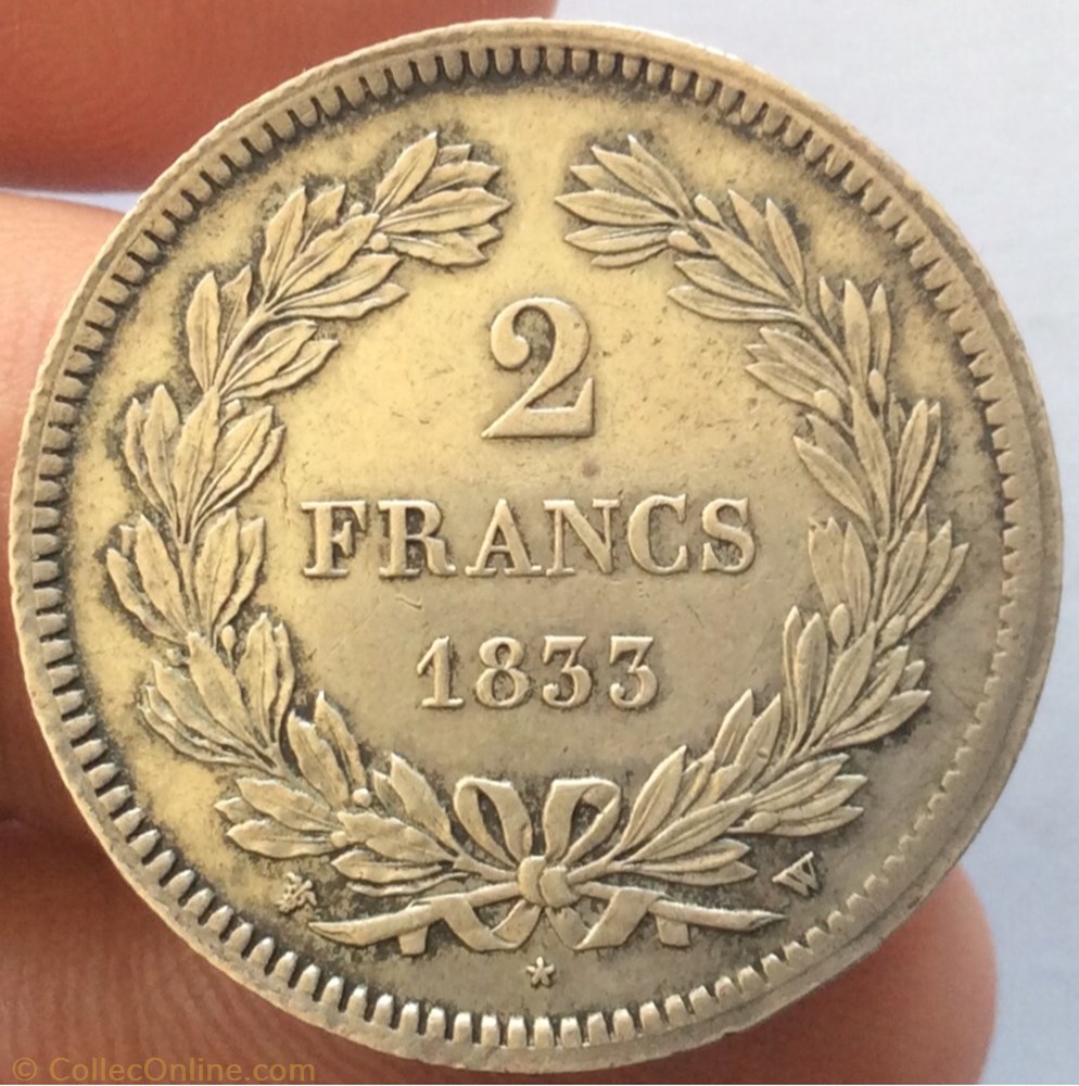 2 francs Louis-Philippe 1833 W Lille monnaie france moderne 2 francs louis philippe 1833 w lille