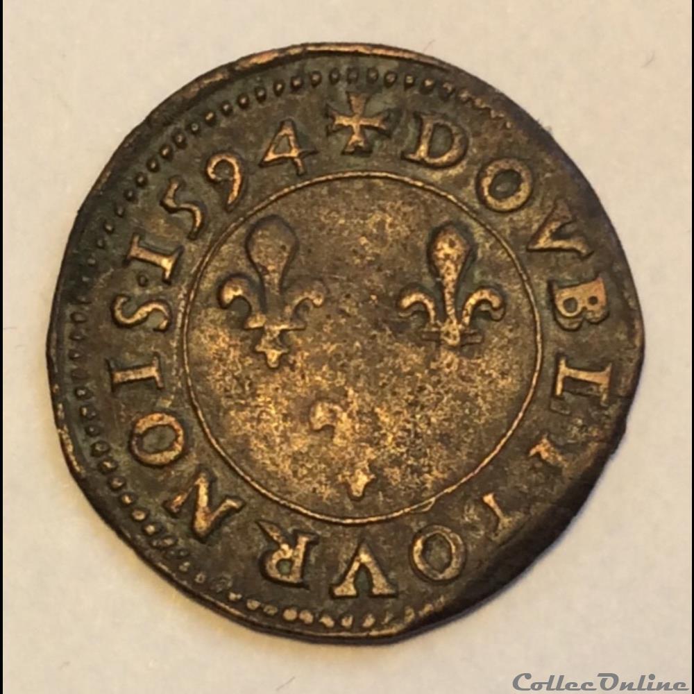 Double tournois Henri IIII 1594 B Dieppe monnaie france royale double tournois henri iiii 1594 b dieppe