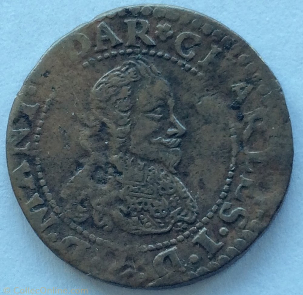 Double de la sou dar Charles 1er 1637 monnaie france feodale double de la sou dar charles 1er 1637
