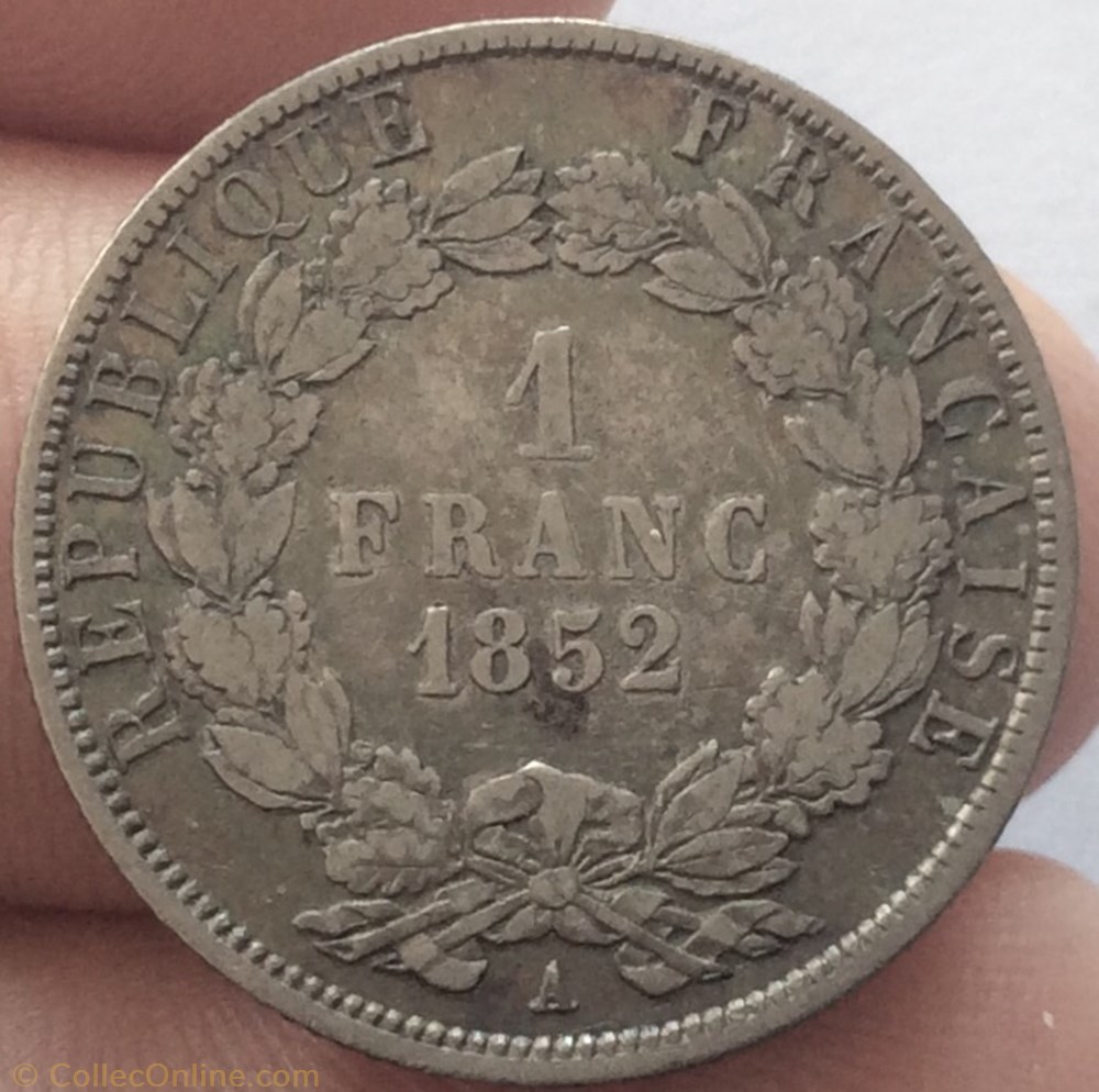 monnaie france moderne 1 franc louis napoleon bonaparte 1852 a paris
