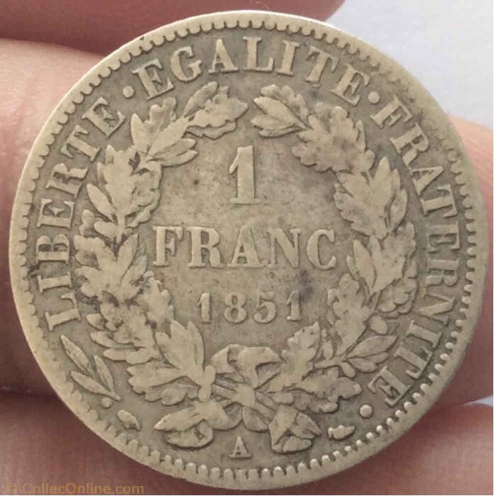 1 franc Cérès 1851 A Paris monnaie france moderne 1 franc ceres 1851 a paris