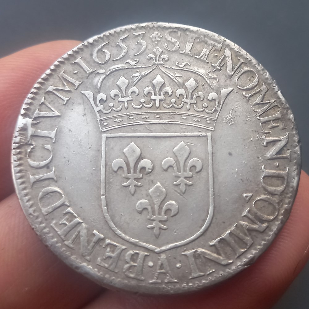 Écu à la mèche longue Louis XIV 1653 A Paris monnaies europe medievale france royales ecu a la meche longue louis xiv 1653 a paris