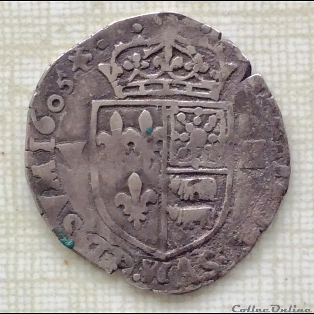 huitième d’écu du Béarn Henri IV 1605 Morlaas monnaie france royale huitieme d ecu du bearn henri iv 1605 morlaas