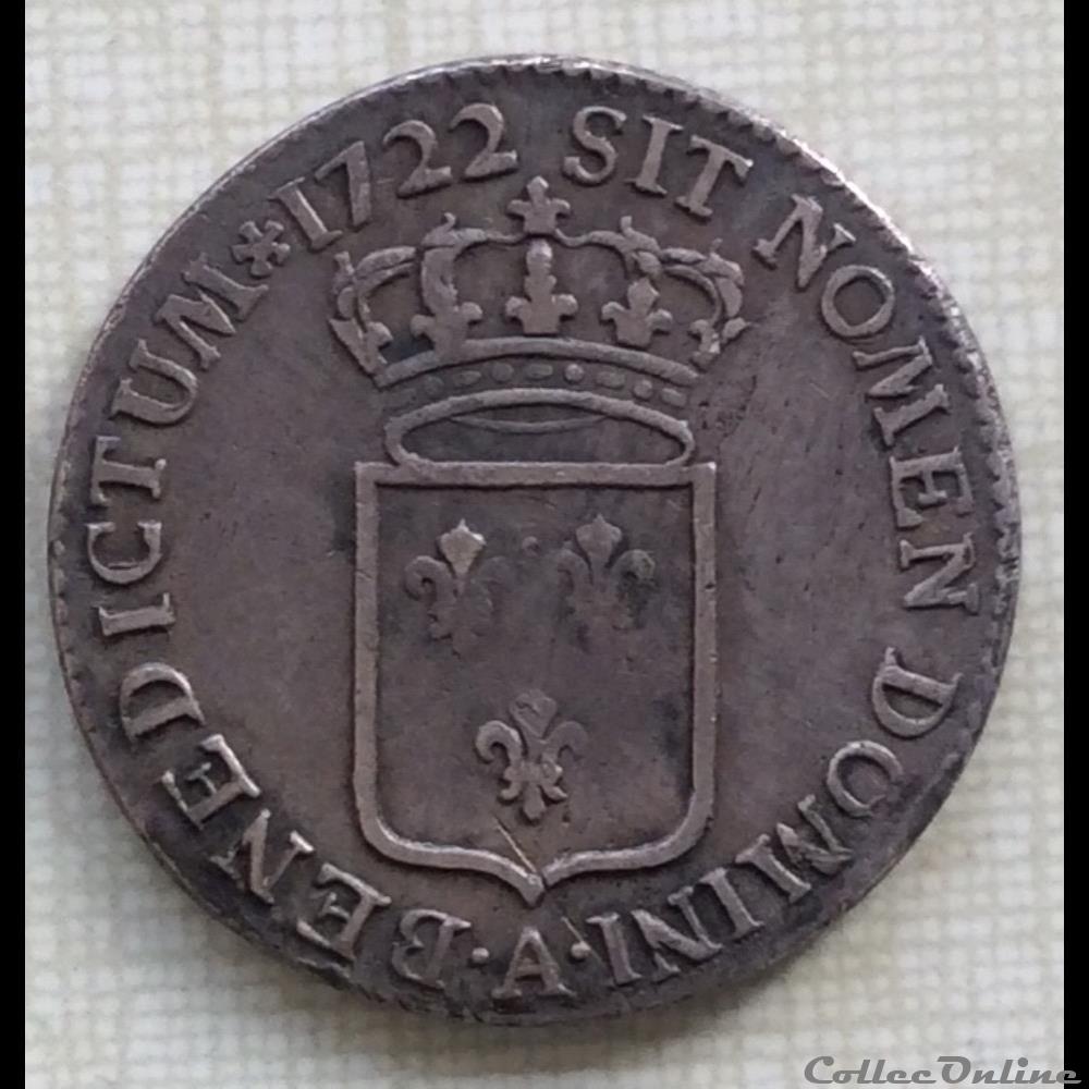 Tiers d’écu de France Louis XV 1722 A Paris monnaie royale tiers d ecu de france louis xv 1722 a paris