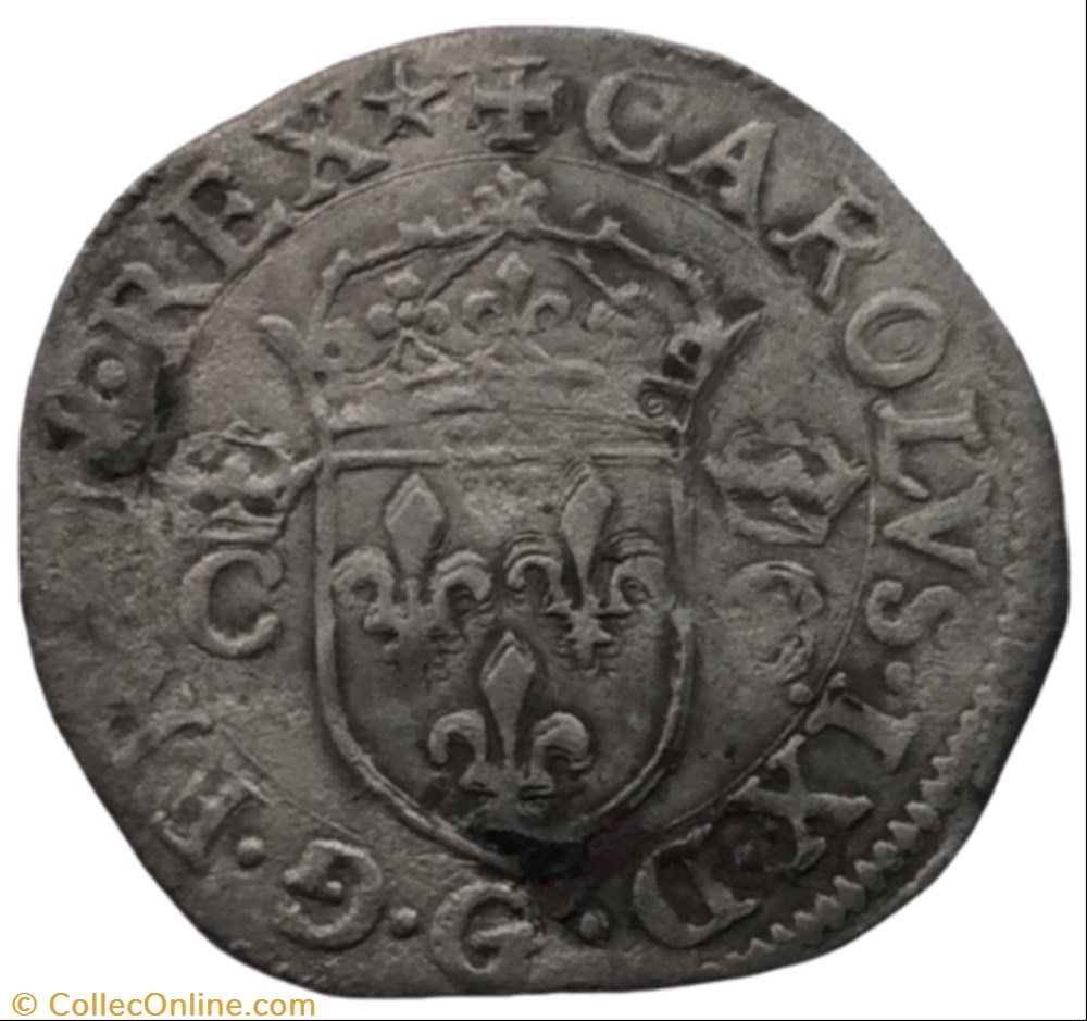 Douzain aux 2 C couronnés de Charles IX Poitiers 1574 G monnaie france royale douzain aux 2 c couronnes de charles ix poitiers 1574 g