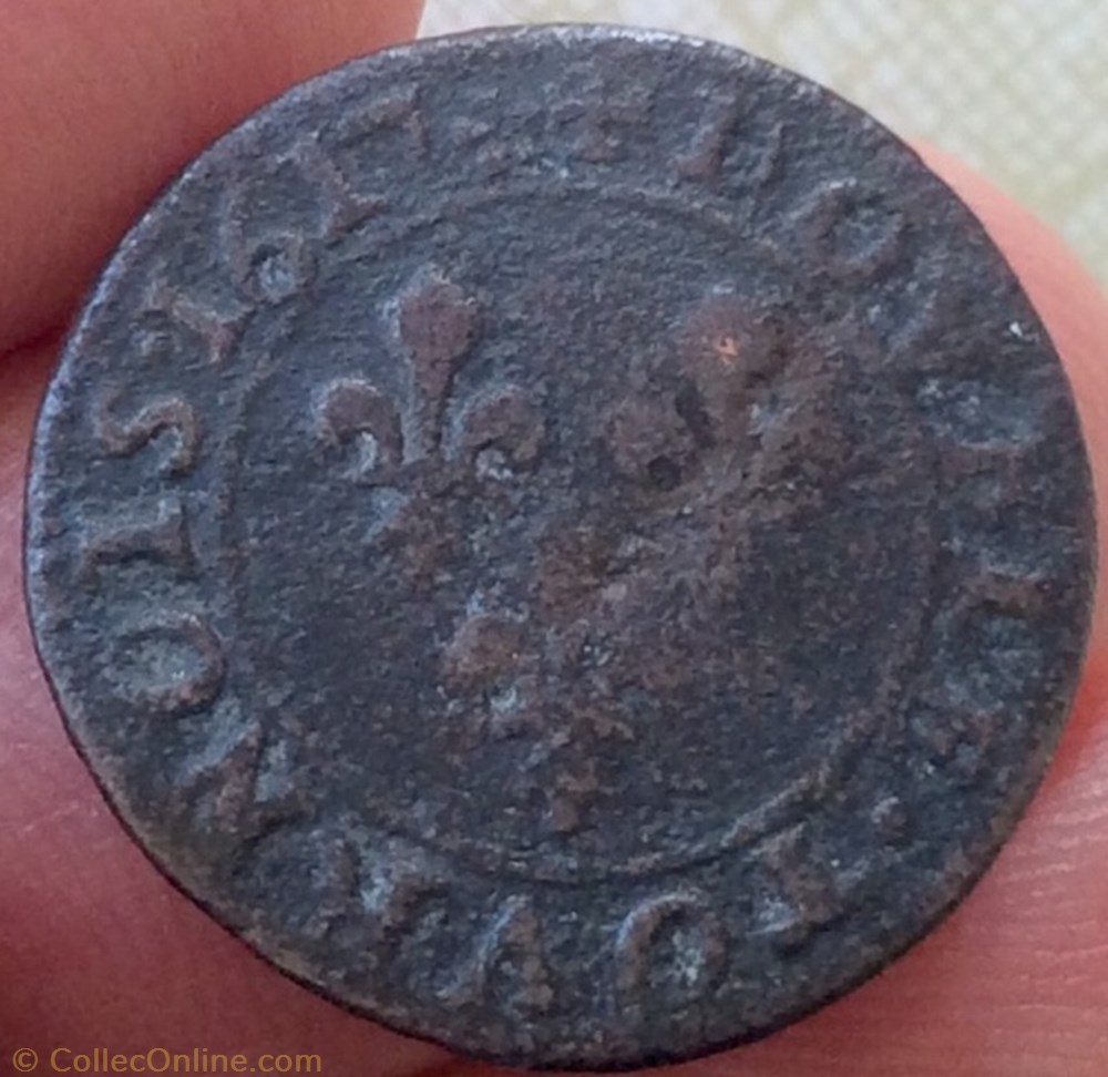 Double tournois Louis XIII 1617 R Villeneuve monnaie france a royale double tournois louis xiii 1617 r villeneuve
