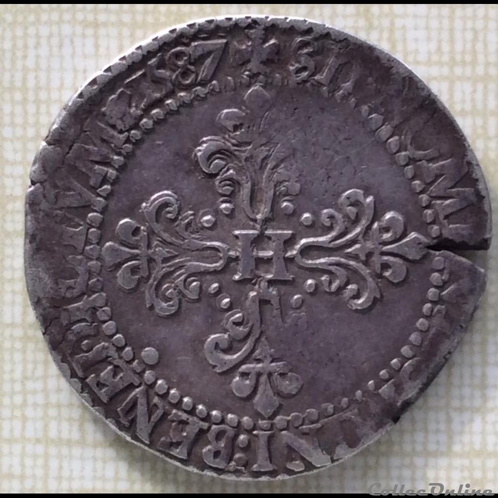 Demi franc au col gaufré Henri III 1587 A Paris monnaie france royale demi franc au col gaufre henri iii 1587 a paris