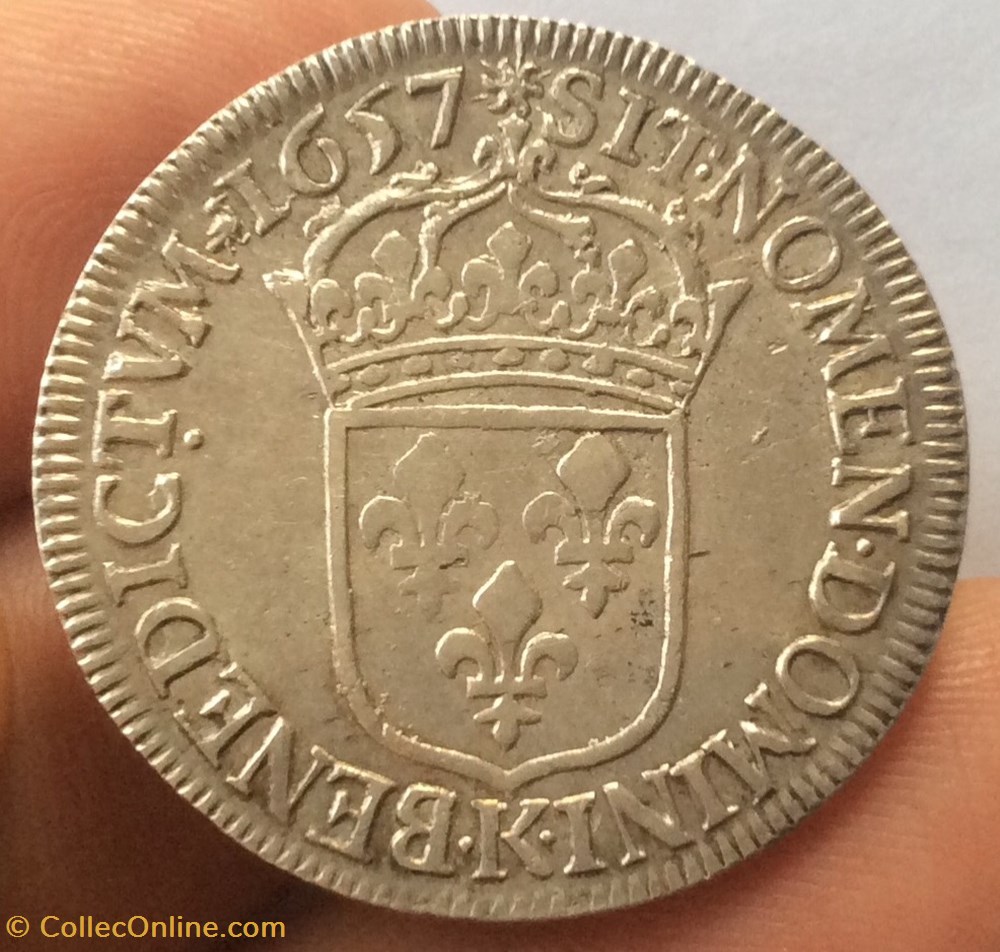 Demi écu à la mèche longue Louis XIV 1657 K Bordeaux monnaies europe medievale france royales demi ecu a la meche longue louis xiv 1657 k bordeaux