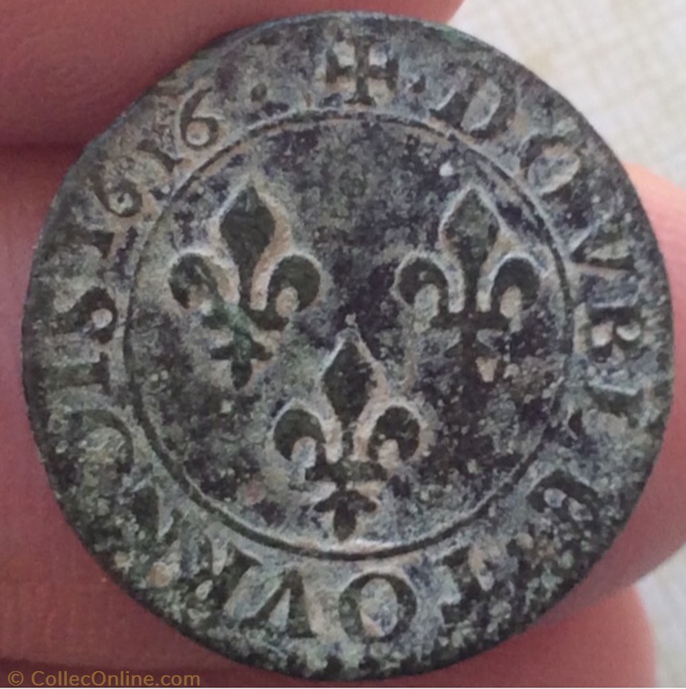 Double tournois Louis XIII 1616 X Amiens monnaie france royale double tournois louis xiii 1616 x amiens