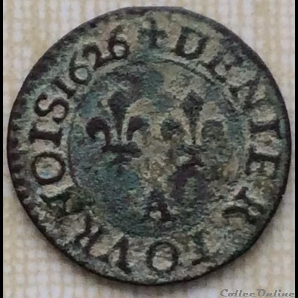 monnaie france royale denier tournois louis xiii 1626 a paris