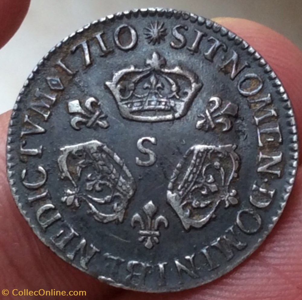 Dixième d’écu aux trois couronnes Louis XIV 1710 S Reims monnaies france royales dixieme d ecu aux trois couronnes louis xiv 1710 s reims