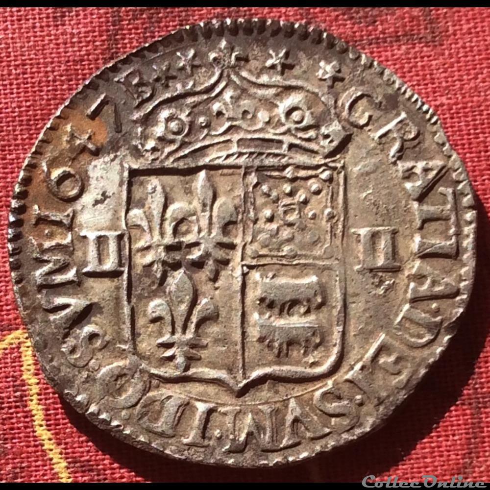 Quart d’écu du Béarn Louis XIV 1647 B Morlaas monnaie france royale quart d ecu du bearn louis xiv 1647 b morlaas