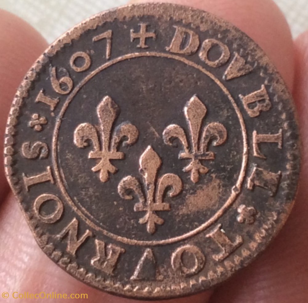 Double tournois 1607 D Lyon Henri IIII CGKL 202.A monnaies europe medievale france royales double tournois 1607 d lyon henri iiii cgkl 202 a