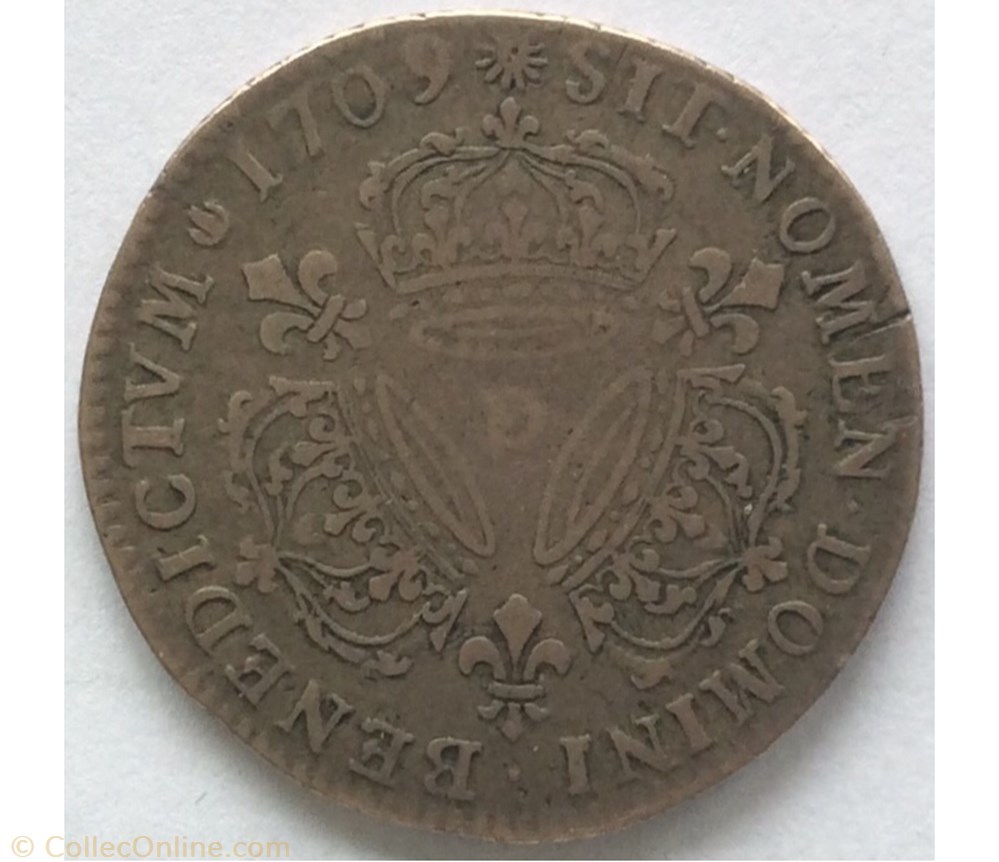 Quart d’écu aux trois couronnes Louis XIV 1709 D Lyon monnaie france royale quart d ecu aux trois couronnes louis xiv 1709 d lyon