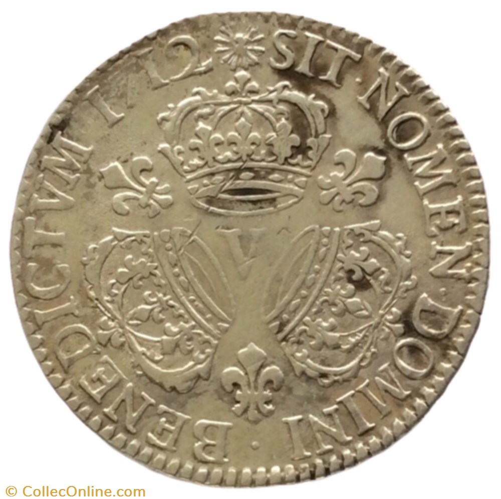 Demi écu aux trois couronnes Louis XIV 1712 V Troyes monnaie france royale demi ecu aux trois couronnes louis xiv 1712 v troyes