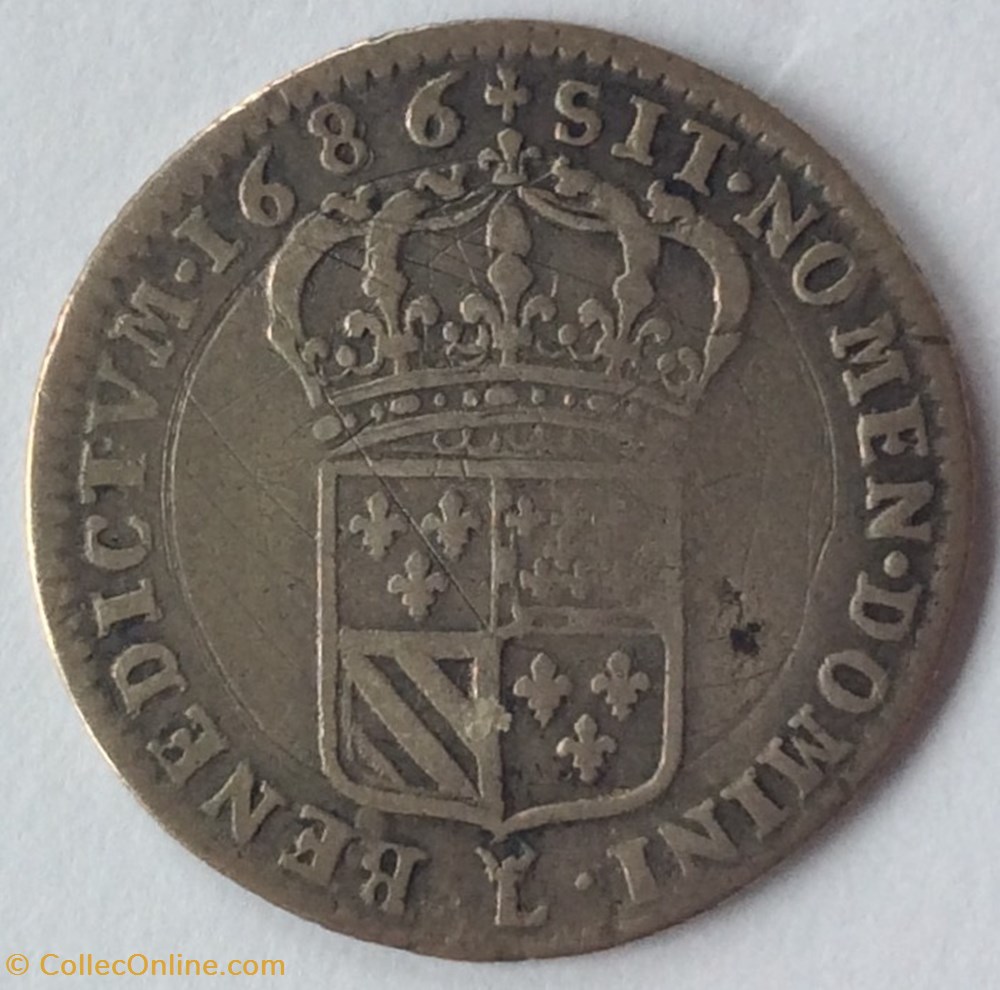 Huitième d’écu de Flandre Louis XIV 1686 L couronné Lille monnaies europe medievale france royales huitieme d ecu de flandre louis xiv 1686 l couronne lille