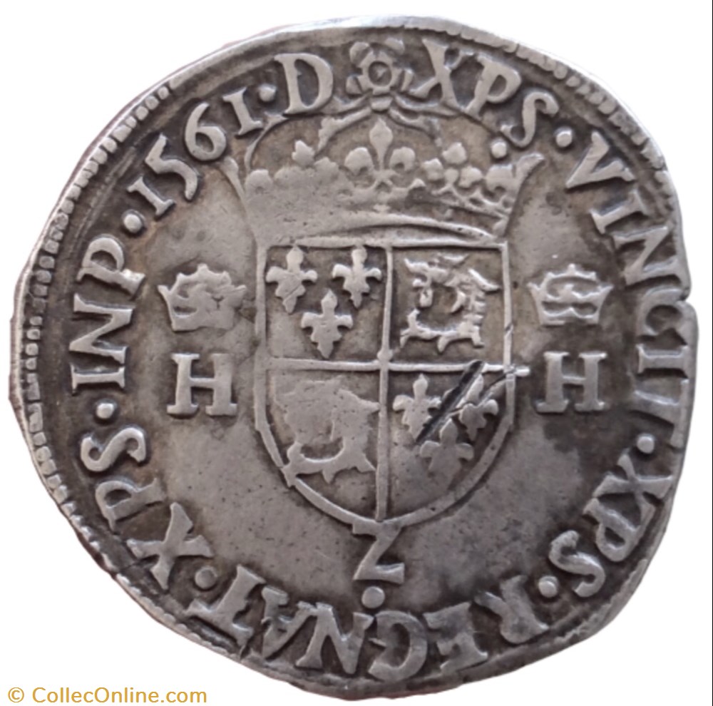 monnaie france royale teston du dauphine charles 9 au nom de henri 2 grenoble 1561 z