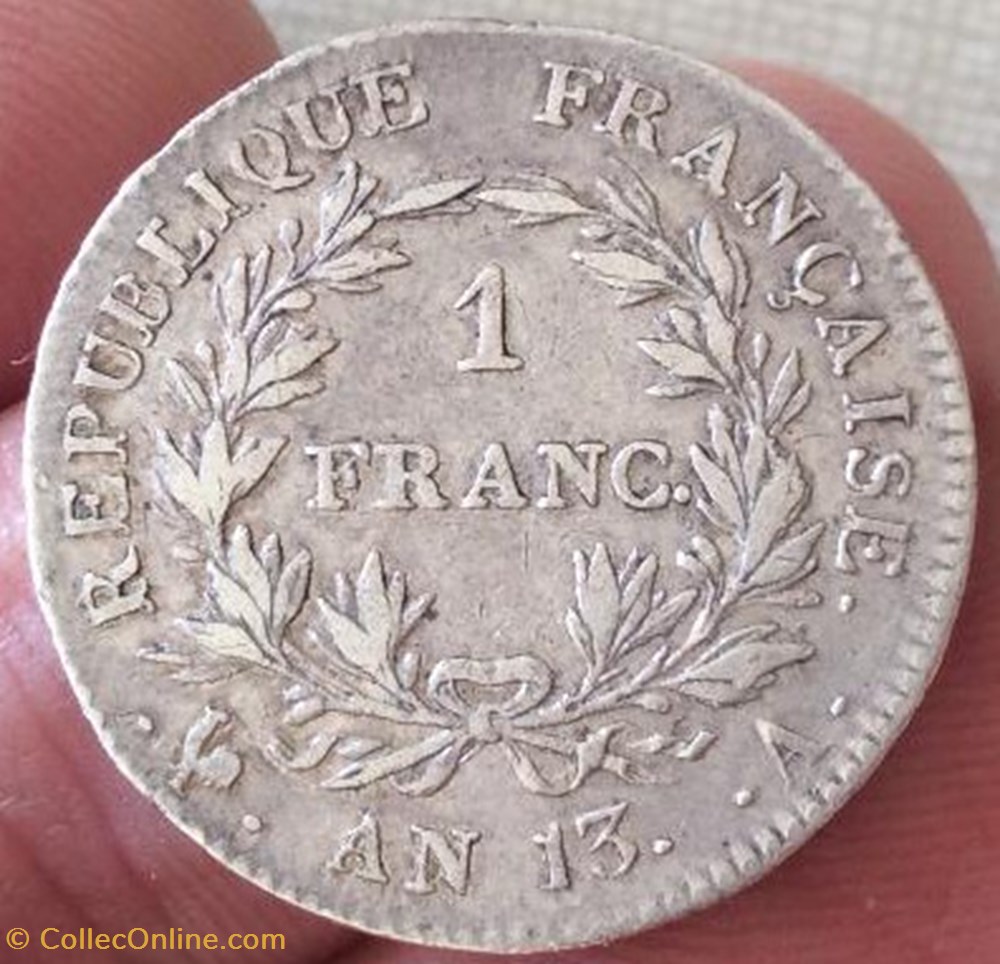1 franc Napoléon 1er An 13 A Paris tête nue Revers république monnaies monde france 1 franc napoleon 1er an 13 a paris tete nue revers republique