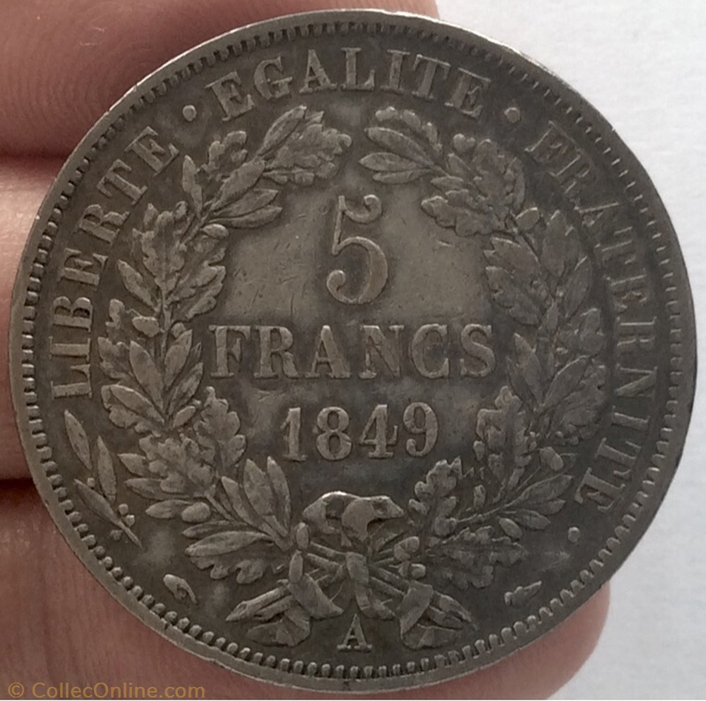 5 francs Cérès 1849 A Paris monnaie france moderne 5 francs ceres 1849 a paris