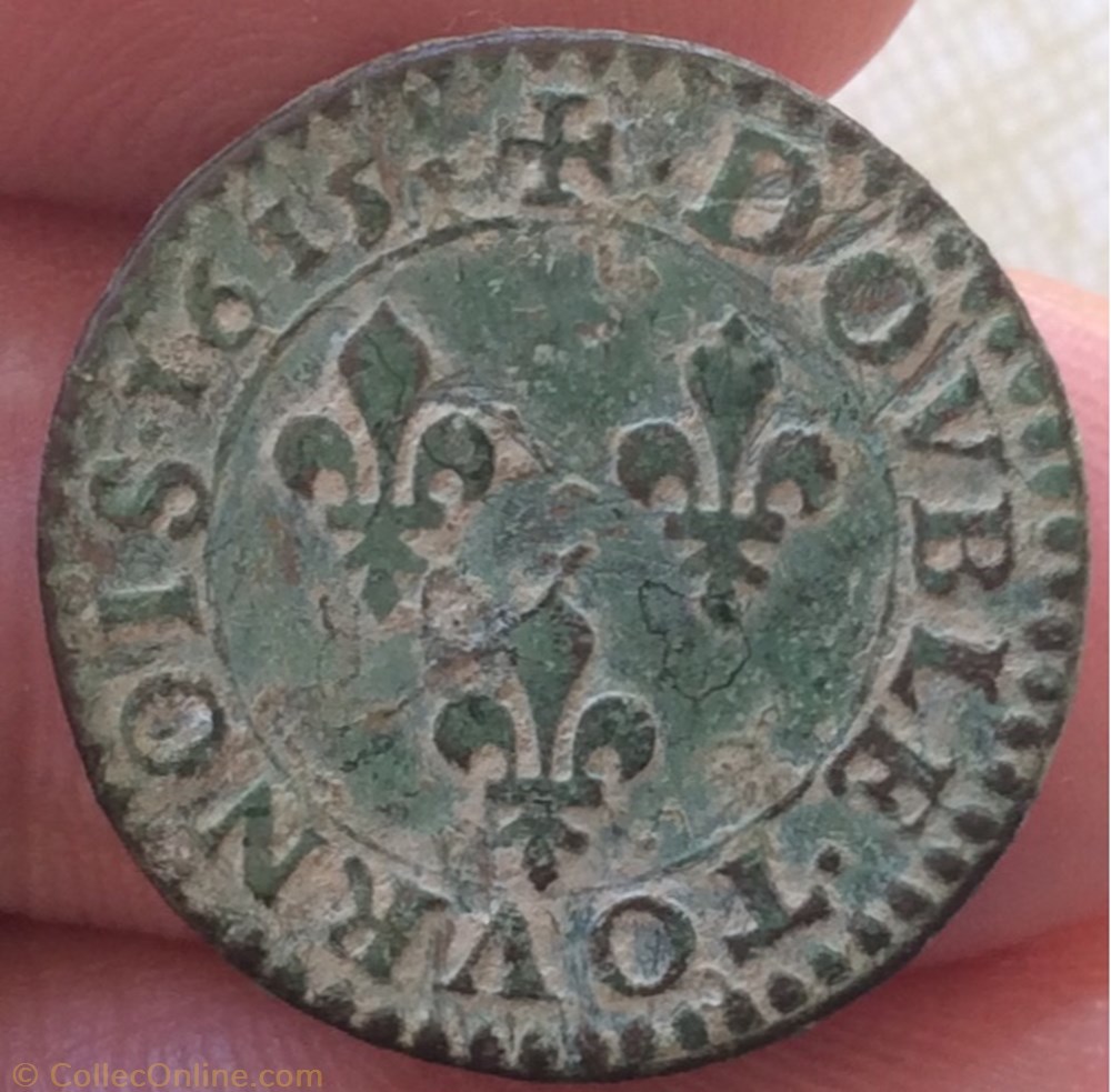 Double tournois Louis XIII 1615 X Amiens monnaie france royale double tournois louis xiii 1615 x amiens