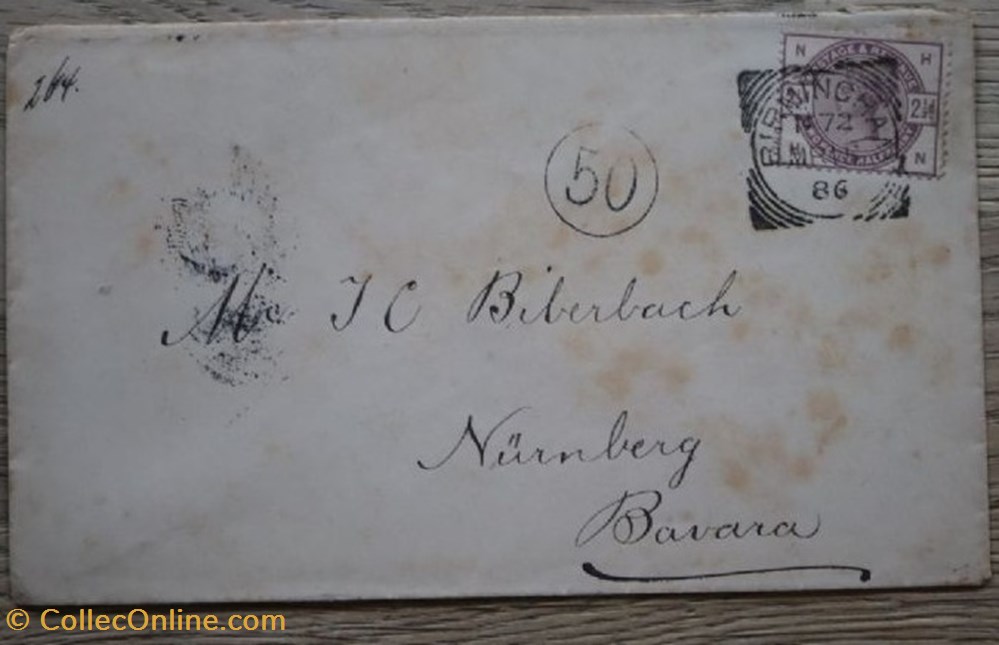 4. England, Letters. 1886 2 1/2 D Violet postcards europe united kingdom 4 england letters 1886 2 1 2 d violet
