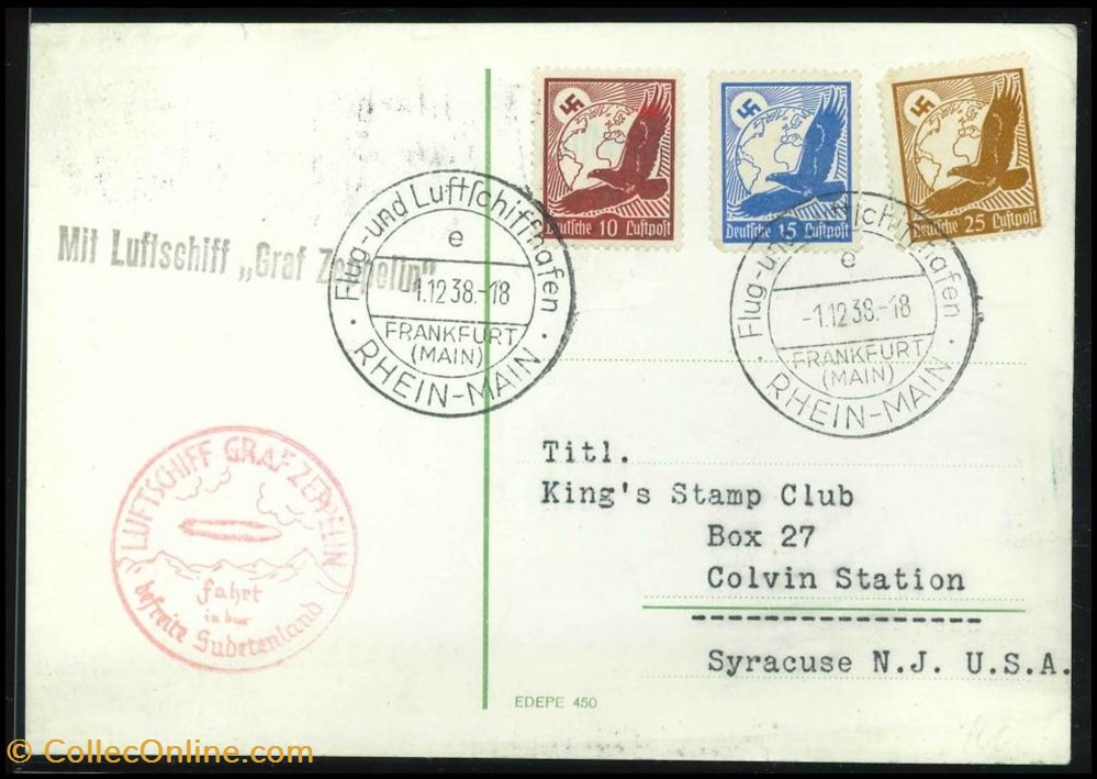 1. Zeppelin Letter. Frankfurt-New Jersey 1938, Graf Zeppelin stamped card. postcards 1 zeppelin letter frankfurt new jersey 1938 graf zeppelin stamped card