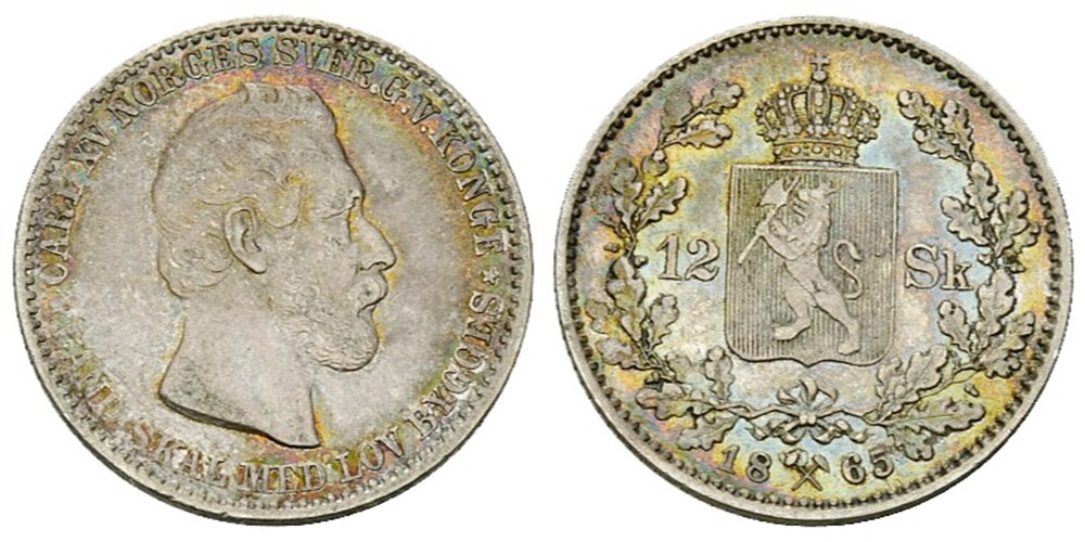 1865 Carl XV 12 Skilling coins world norway 1865 carl xv 12 skilling