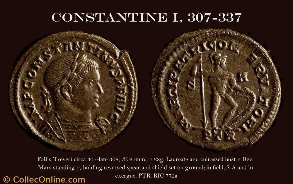 RCV 16002 Constantine I, 307–337 AD BI follis, Treveri, ca. autumn AD 307–end 308. coins ancient to roman republican imperial rcv 16002 constantine i 307 337 ad bi follis treveri ca autumn ad 307 end 308