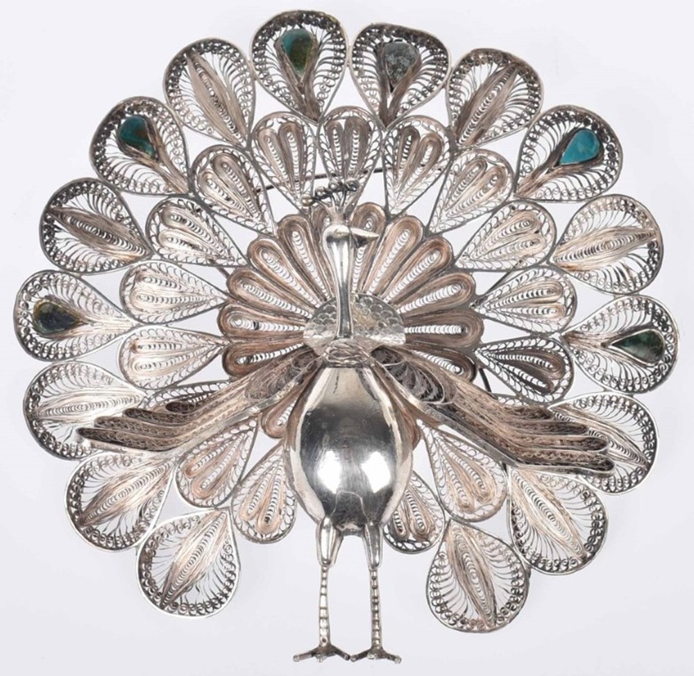 art antiquities sculptures other peacock silver sculpture early 1900s