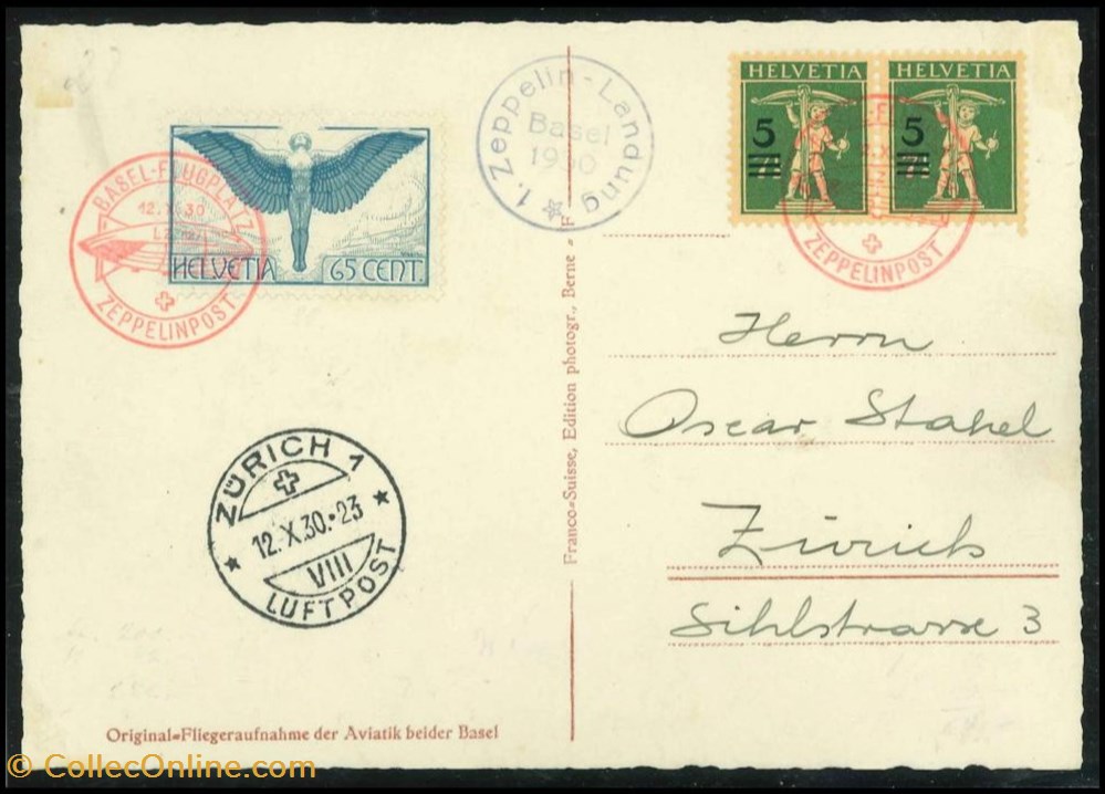 1. Zeppelin Postcard. Basel 1930, Graf Zeppelin card. postcards europe switzerland 1 zeppelin postcard basel 1930 graf zeppelin card