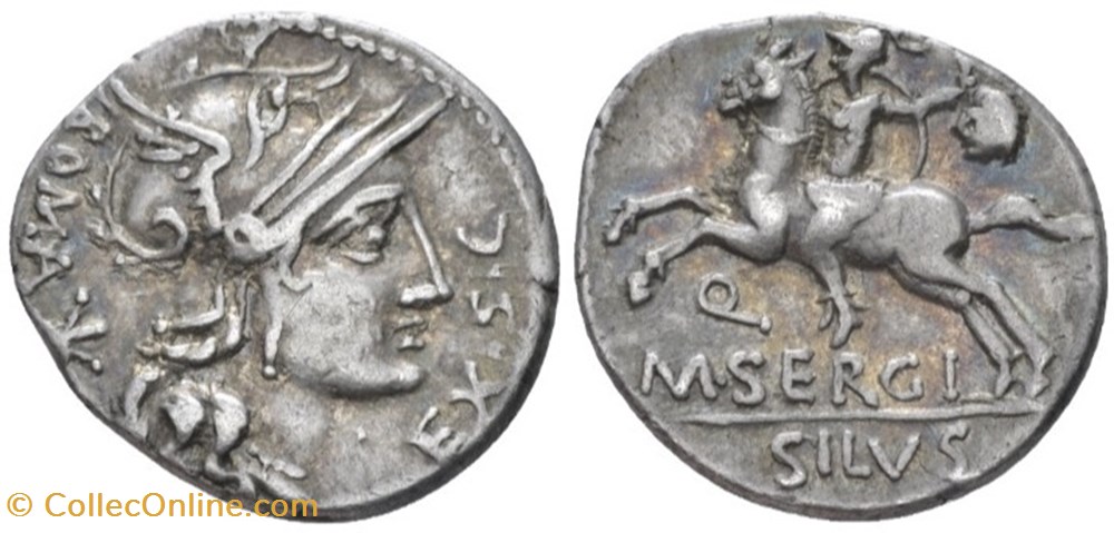 RRC 286/1 M. Sergius Silus. Denarius 116 or 115 BC coins ancient to romans imperial and republican rrc 286 1 m sergius silus denarius 116 or 115 bc