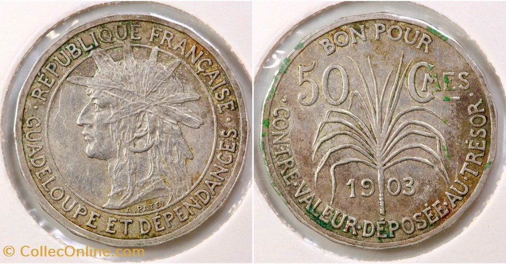 Guadeloupe 1903 50 Centimes coins world guadeloupe 1903 50 centimes