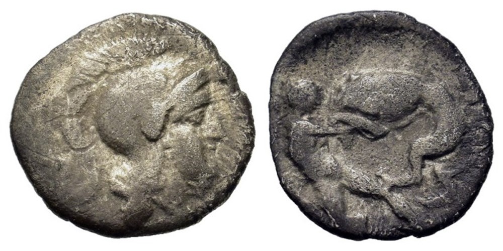GCV 0351, Italy, Southern Apulia, Tarentum AR Diobol c. 380-325 BC coins ancient to greek gcv 0351 italy southern apulia tarentum ar diobol c 380 325 bc