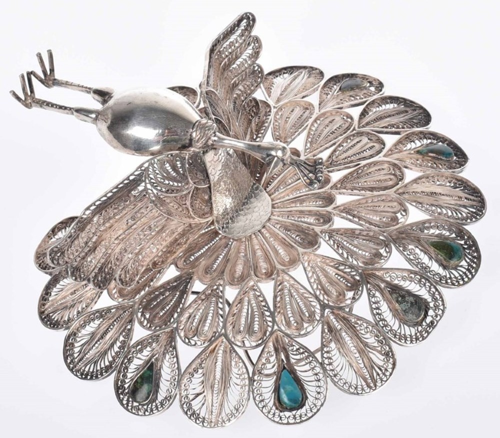 art antiquities sculptures other peacock silver sculpture early 1900s
