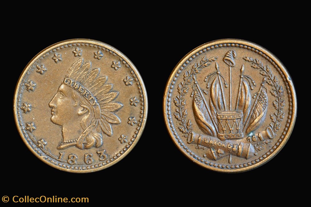 United States 1863 Cannons, Drum, Flags & Cap Patriotic Civil War Token coins tokens united states 1863 cannons drum flags cap patriotic civil war token
