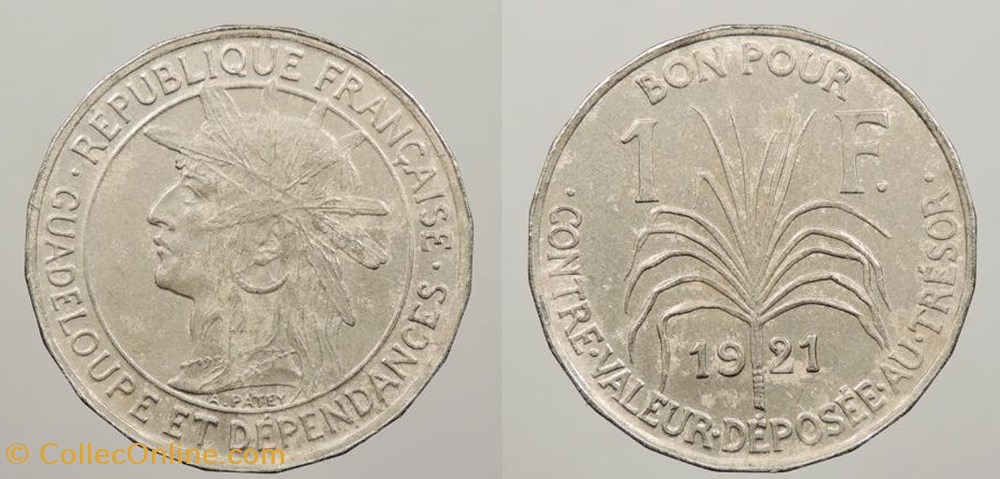Guadeloupe 1921 1 Franc coins world guadeloupe 1921 1 franc